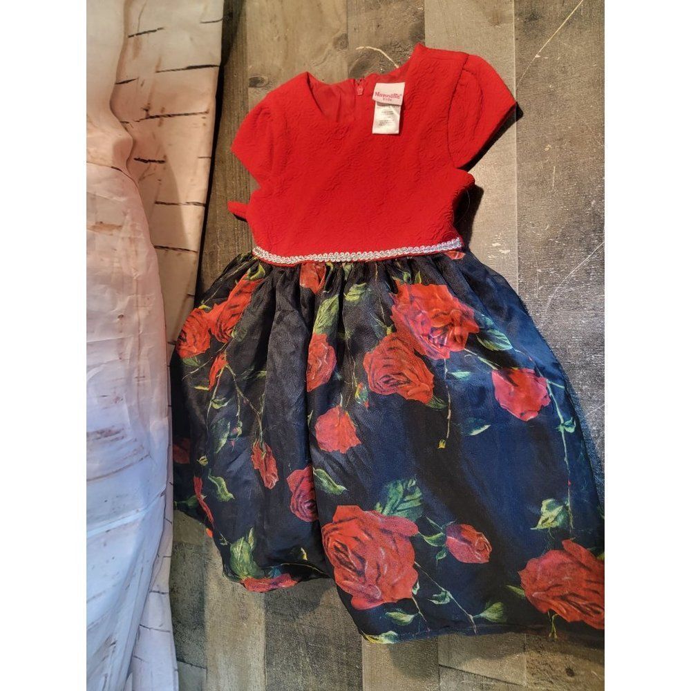 Nannette kids red‎ dress rose 5T flower floral formal